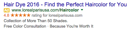 Google ad for hair dye