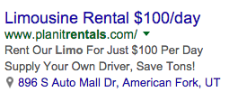 Google ad for limousine rental