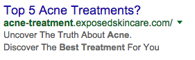 Google ad for acne treatments